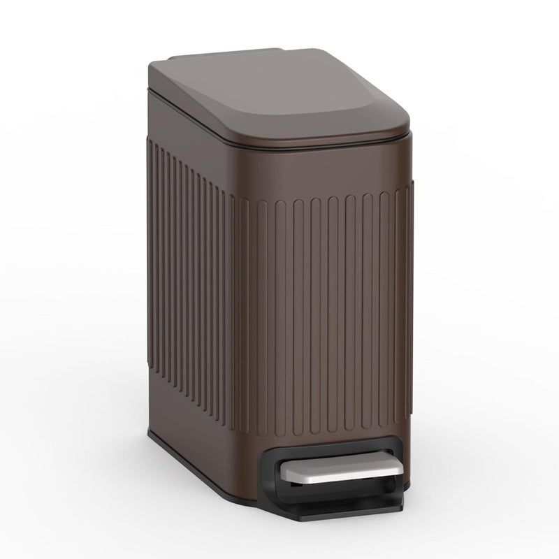 TrashAid Slim Bathroom Trash Can with Lid Soft Close, 6 Liter/1.6 Gallon Stainless Steel Small Garbage Can with Removable Inner Bucket, Step Pedal, Slim Wastebasket for Toilet, Office, Bedroom, Brown - Image 1